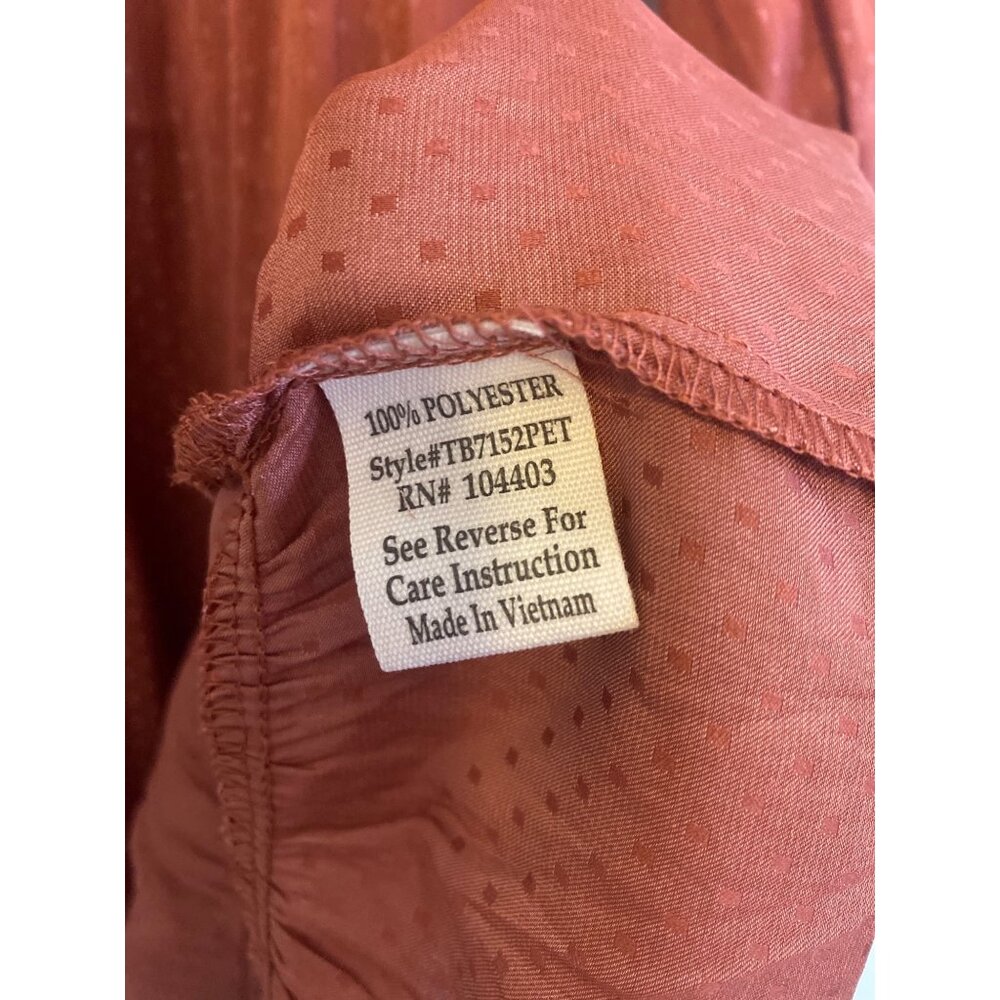 Dusty Pink Midi Dress With Polka Dot Pattern & Smocked Waist & Wrist Size L - Picture 7 of 8